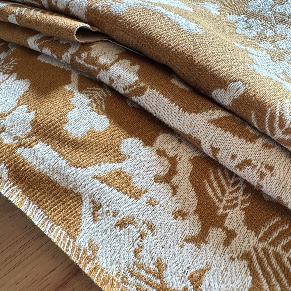 Designer Jacquard Upholstery Fabric Mustard Gold Ivory Floral Branch 1.75yd 57"W - Picture 3 of 8